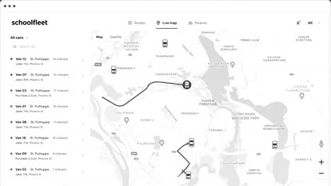 Fleet carpooling site with live vehicle tracking on a map