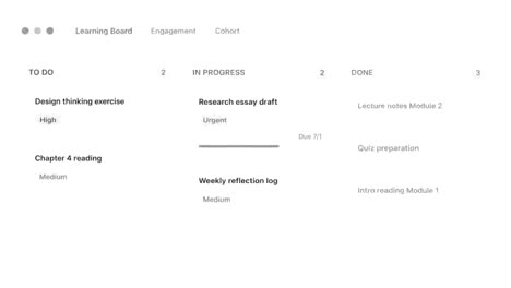LearnBahn Learning Board with To Do, In Progress, and Done columns