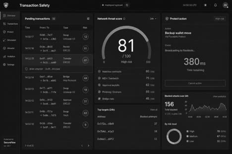 Internal transaction-safety dashboard scoring mempool threats